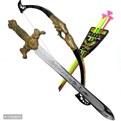 Premium Quality Anika Bahubali Set Of Bow And Arrow For Kids Fun Game Pack Contain 3 Arrows And 1Bow And 1 Sword (Multicolor)