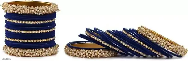 DONERIA Non-Precious Metal Base Metal with Pearl Or Velvet worked Glossy Finished Bangle Set For Women and Girls-thumb3