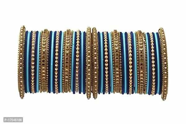 DONERIA Metal with Beads Or Velvet worked Bangle Set For Women and Girls-thumb3