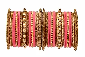 DONERIA Metal with Zircon Gemstone Or Velvet worked Glossy Finished Bangle Set For Women and Girls-thumb2