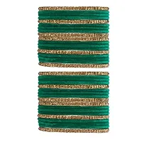 DONERIA Metal with Zircon Gemstone Or Velvet worked Bangle Set For Women and Girls, (Green_2.2 Inches), Pack Of 36 Bangle Set-thumb1