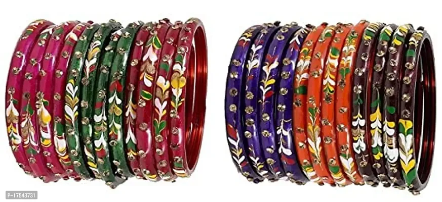 DONERIA Glass with Zircon Gemstone Studded worked and Flower Pattern Glossy Finished Kada Set For Women and Girls-thumb3