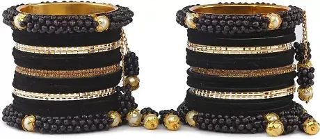 DONERIA Metal with Zircon Gemstone Or Velvet worked Glossy Finished Latkan Bangle Set For Women and Girls, (Black_2.6 Inches), Pack Of 42 Bangle Set-thumb1