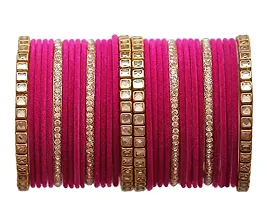 DONERIA Metal Base Metal with Velvet worked Studded with Zircon Gemstone Or Beads Glossy Finished Bangle Set For Women and Girls-thumb3