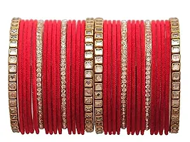 DONERIA Metal Base Metal with Velvet worked Studded with Zircon Gemstone Or Beads Glossy Finished Bangle Set For Women and Girls-thumb3