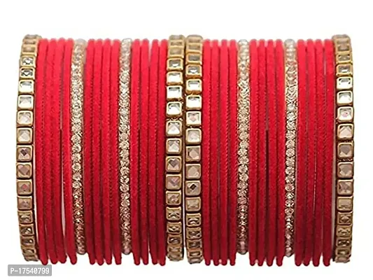 DONERIA Metal Base Metal with Velvet worked Studded with Zircon Gemstone Or Beads Glossy Finished Bangle Set For Women and Girls-thumb4