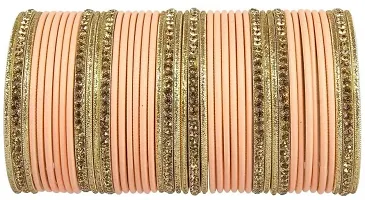 DONERIA Metal Base Metal with Zircon Gemstone Studded worked Bangle Set For Women and Girls, (Peach_2.8 Inches), Pack Of 44 Bangle Set-thumb3