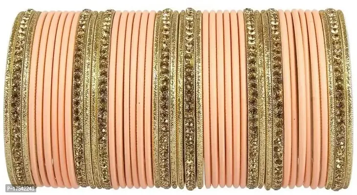 DONERIA Metal Base Metal with Zircon Gemstone Studded worked Bangle Set For Women and Girls, (Peach_2.8 Inches), Pack Of 44 Bangle Set-thumb4