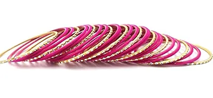 DONERIA Metal Base Metal with Velvet worked and Cutting Shaped Bangle Set For Women and Girls, (Magenta_2.2 Inches), Pack Of 56 Bangle Set-thumb1