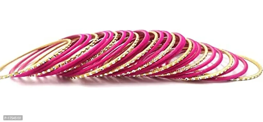 DONERIA Metal Base Metal with Velvet worked and Cutting Shaped Bangle Set For Women and Girls, (Magenta_2.2 Inches), Pack Of 56 Bangle Set-thumb2