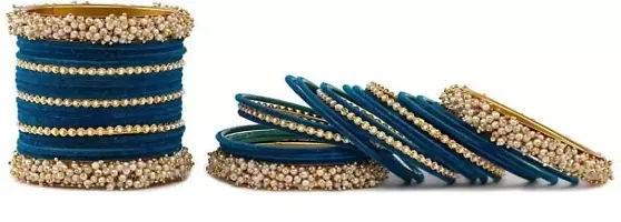 DONERIA Non-Precious Metal Base Metal with Pearl Or Velvet worked Glossy Finished Bangle Set For Women and Girls-thumb2