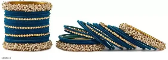 DONERIA Non-Precious Metal Base Metal with Pearl Or Velvet worked Glossy Finished Bangle Set For Women and Girls-thumb3