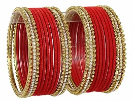 DONERIA Metal Base Metal with Velvet Or Zircon Gemstone worked and Linked with Ball Chain Bangle Set For Women and Girls-thumb1