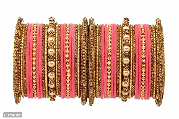 DONERIA Metal with Zircon Gemstone Or Velvet worked Glossy Finished Bangle Set For Women and Girls