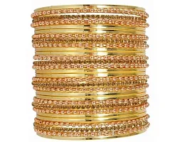 DONERIA Metal Base Metal with Zircon Gemstone worked and Linked with Ball Chain Glossy Finished Bangle Set For Women and Girls, (Golden_2.4 Inches), Pack Of 30 Bangle Set-thumb1