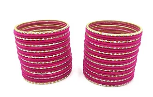 DONERIA Metal Base Metal with Velvet worked and Cutting Shaped Bangle Set For Women and Girls, (Magenta_2.2 Inches), Pack Of 56 Bangle Set-thumb2