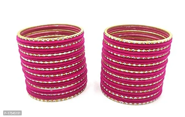 DONERIA Metal Base Metal with Velvet worked and Cutting Shaped Bangle Set For Women and Girls, (Magenta_2.2 Inches), Pack Of 56 Bangle Set-thumb3