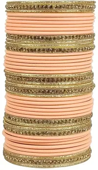 DONERIA Metal Base Metal with Zircon Gemstone Studded worked Bangle Set For Women and Girls, (Peach_2.8 Inches), Pack Of 44 Bangle Set-thumb4