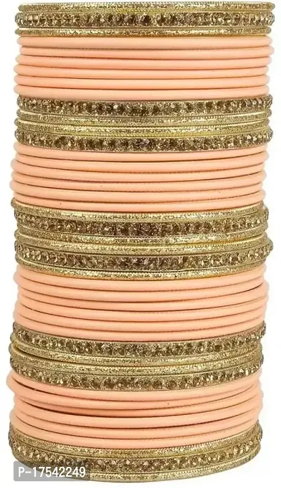 DONERIA Metal Base Metal with Zircon Gemstone Studded worked Bangle Set For Women and Girls, (Peach_2.8 Inches), Pack Of 44 Bangle Set-thumb5