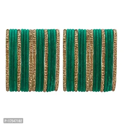 DONERIA Metal with Zircon Gemstone Or Velvet worked Bangle Set For Women and Girls, (Green_2.2 Inches), Pack Of 36 Bangle Set