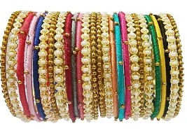 DONERIA Metal Base Metal with Silk Thread worked and Linked with Ball Chain Bangle Set For Women and Girls-thumb4