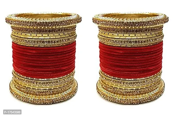 DONERIA Metal Base Metal with Zircon Gemstone Or Velvet worked Glossy Finished Bangle Set, (Red_2.2 Inches), Pack Of 48 Bangle Set-thumb3