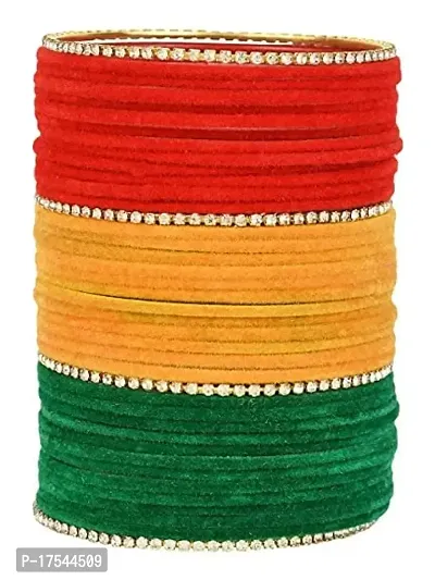 DONERIA Metal Base Metal with Zircon Gemstone Or Velvet worked Bangle Set For Women and Girls, (Multi1_2.8 Inches), Pack Of 40 Bangle Set