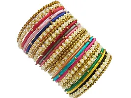 DONERIA Metal Base Metal with Silk Thread worked and Linked with Ball Chain Bangle Set For Women and Girls-thumb1