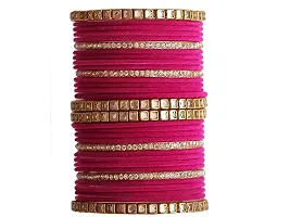 DONERIA Metal Base Metal with Velvet worked Studded with Zircon Gemstone Or Beads Glossy Finished Bangle Set For Women and Girls-thumb2