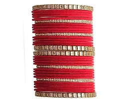 DONERIA Metal Base Metal with Velvet worked Studded with Zircon Gemstone Or Beads Glossy Finished Bangle Set For Women and Girls-thumb2