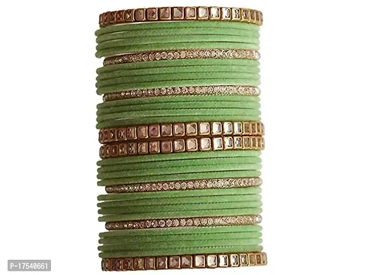 DONERIA Metal Base Metal with Velvet worked Studded with Zircon Gemstone Or Beads Glossy Finished Bangle Set For Women and Girls-thumb3