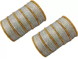 DONERIA Glass with Beads and Spread with Glitter Pattern Glossy Finished Bangle Set For Women and Girls, (Grey_2.2 Inches), Pack Of 60 Bangle Set-thumb2
