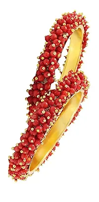 Metal with Pearl worked Kada Set For Women and Girls, (Red), Pack Of 2 Kada Set-thumb3