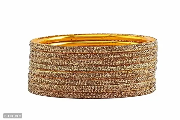 Metal with Zircon Gemstone Bangle Set For Women and Golden, (Golden), Pack Of 8 Bangle Set