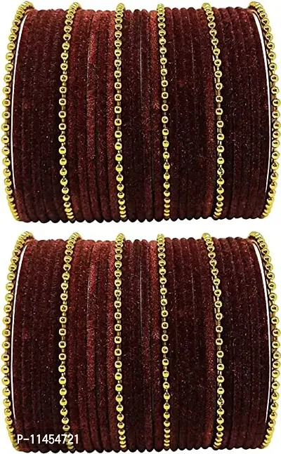 Metal with Velvet worked Bangle Set For Women and Girls, (DarkMaroon), Pack Of 60 Bangle Set-thumb0