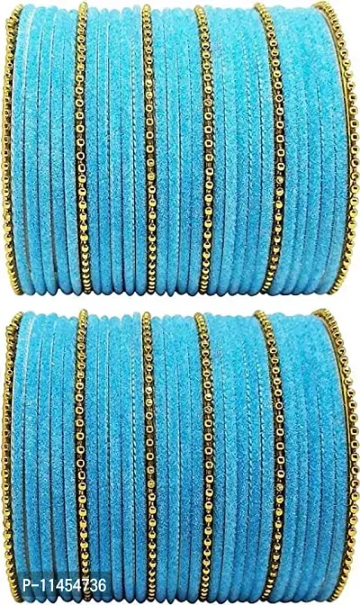 Metal with Velvet worked Bangle Set For Women and Girls, (SkyBlue), Pack Of 60 Bangle Set