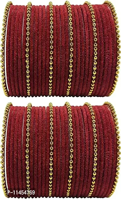 Metal with Velvet worked Bangle Set For Women and Girls, (Maroon), Pack Of 60 Bangle Set