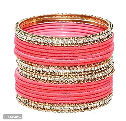 Metal with Zircon Or Velvet Bangle Set For Women and Girls, (Gajri), Pack Of 24 Bangle Set