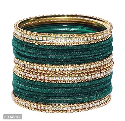 Metal with Zircon Or Velvet Bangle Set For Women and Girls, (Radium), Pack Of 24 Bangle Set