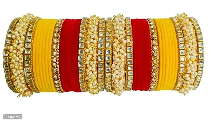 Metal with Beads Or Velvet Bangle Set For Women and Girls, (Multi), Pack Of 38 Bangle Set