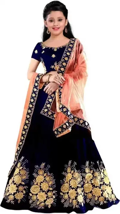 Choli Ethnic Wear Embroidered Lehenga, Choli and Dupatta Set (Light Blue, Pack of 1)