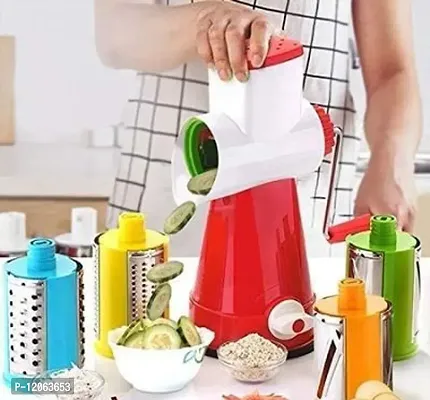4 in 1 Vegetable Grater Slicer, Rotary Drum Fruit Cutter Cheese Shredder Thick and Thin Slicer with 4 Attached Colorful Drum with Stainless Steel Rotary Blades