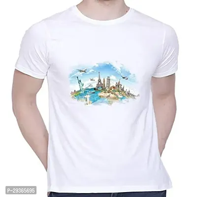 Stylish White Cotton Printed Round Neck T-Shirt For Men-thumb0