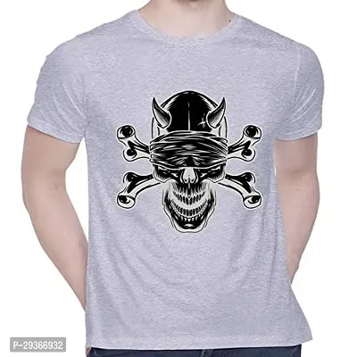 Stylish Grey Cotton Printed Round Neck T-Shirt For Men-thumb0