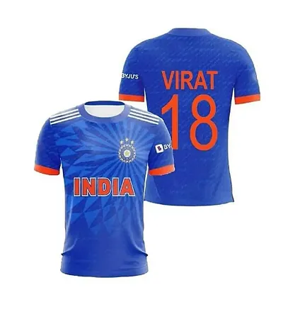 Stylish Polycotton T20 Official World Cup Virat 18 Jersey T-Shirt For Men