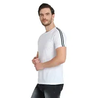 Glito Men's Round Neck Slim Fit Half Sleeve T-Shirts with Tape on Shoulder and Arm - White,-thumb2