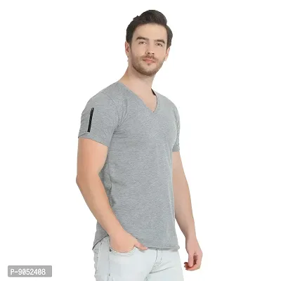 Glito Men's Grey Regular Fit Half Sleeve T-Shirt with Zip Detail for Men/T-Shirt's for Men (Grey)-thumb2