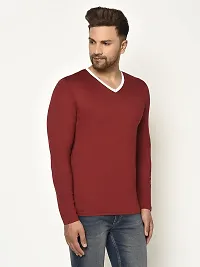 Glito Men's Solid Maroon V-Neck Full Sleeve Tshirt for Men-thumb2