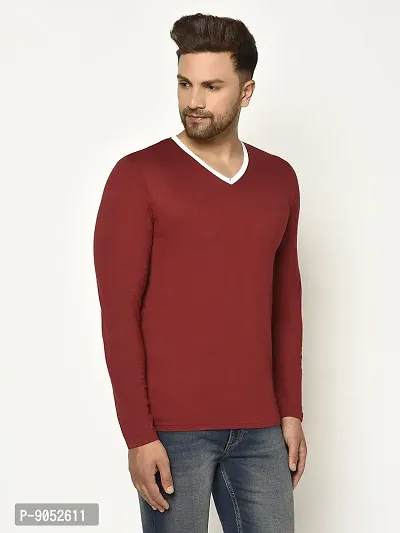 Glito Men's Solid Maroon V-Neck Full Sleeve Tshirt for Men-thumb3