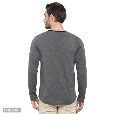 Glito Men's Casual Wear Slim Fit Full Sleeves Square Neck T-Shirts Grey Melange-thumb2